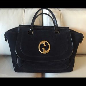 Gucci black suede 1973 top handle bag